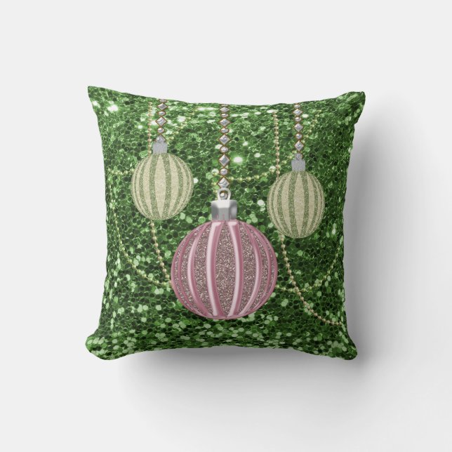 Coussin Le rose vert de parties scintillantes de Faux (Recto)