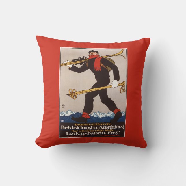 Coussin Le ski de Loden vêtx l'affiche de publicité de ski (Recto)