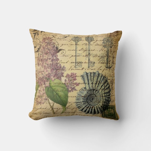 Coussin le steampunk verrouille le lilas pourpre botanique (Recto)