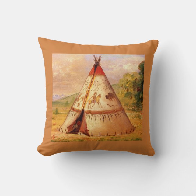 Coussin Le Teepee des Indiens d'Amérique et le paysage, Ca (Recto)