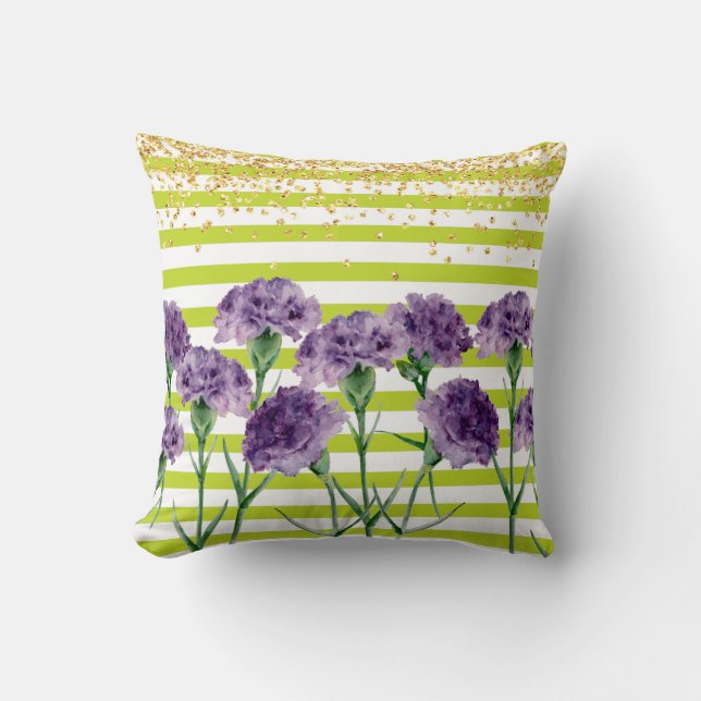 Coussin Le vert de chaux barre les confettis pourpres d'or (Recto)