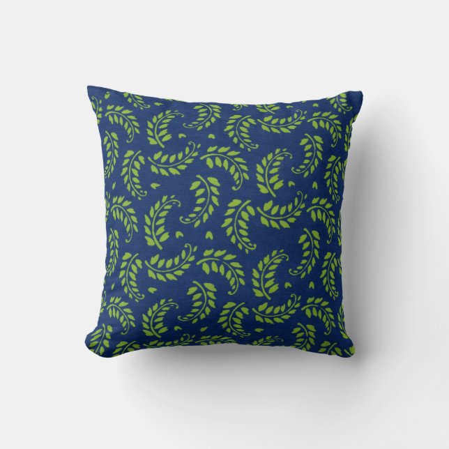 Coussin Le vert sur le bleu laisse le carreau de frondes (Recto)