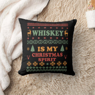 Coussin Le whisky est mon esprit drôle Sweat de Noël laid