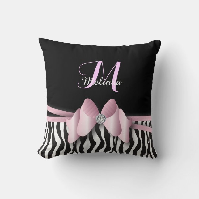 Coussin Le zèbre rose barré a cintré | personnalisent (Recto)