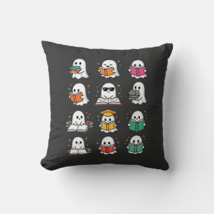 Coussin Lecture de livre Halloween Fantômes Bibliothèque K