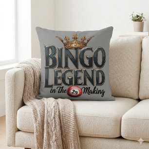 Coussin Légende du Bingo Couronnée en Typographie Rétro Or