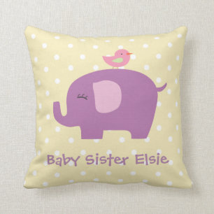 Coussin L'éléphant et l'oiseau mignons de bébé ont