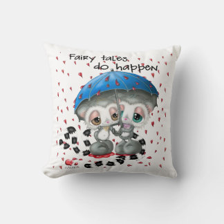 Coussin Lémurs blottis sous un parapluie du cœur