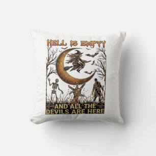 Coussin L'enfer est vide Halloween Sorcière Croissant de L