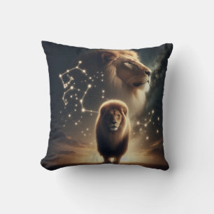 Coussin Leo Zodiac Art - Lion majestueux et Constellation.