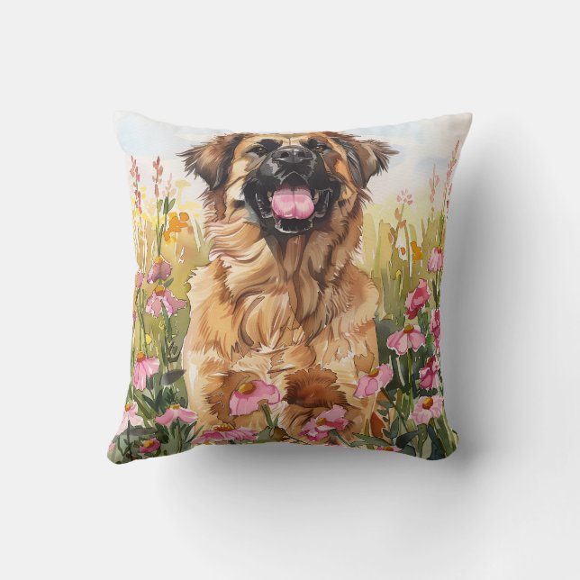 Coussin Leonberger Watercolor Throw Pillow (Verso)