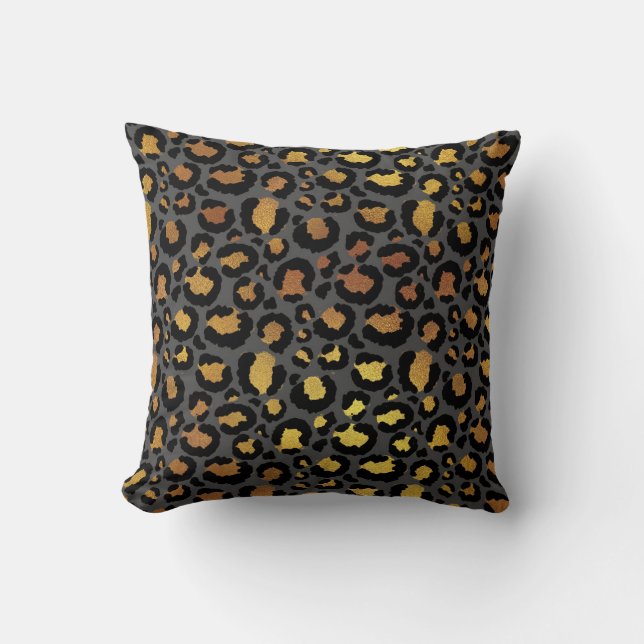 Coussin Leopard animal Black Honey Gold Graphite Africain (Recto)