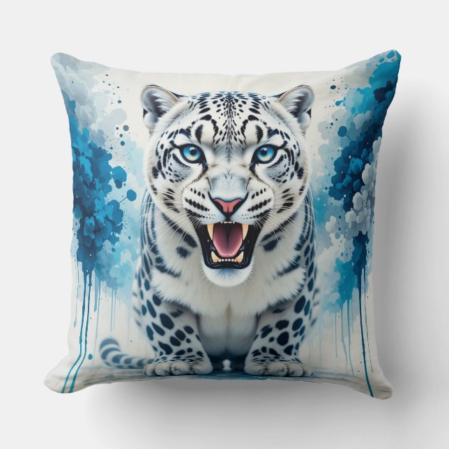 Coussin Léopard Blanc Féroce (Recto)