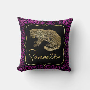 Coussin Léopard doré et imprimé léopard violet