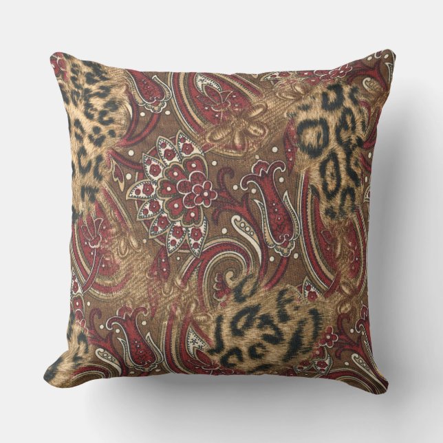 Coussin Léopard et copie de motif de Paisley (Recto)