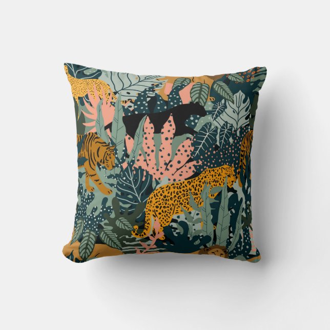 Coussin Léopard et tigre tropicaux Motif de la jungle (Recto)