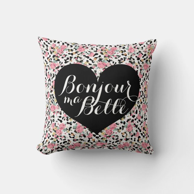 Coussin Léopard floral fascinant de la belle | de Bonjour (Recto)