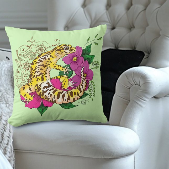 Coussin Léopard jaune Gecko Vert (Créateur téléchargé)