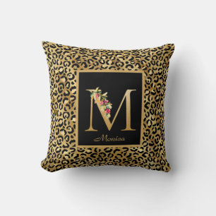 Coussin Léopard moderne personnalisé Monogramme M initial