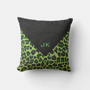 Coussin Léopard noir et vert avec Monogramme