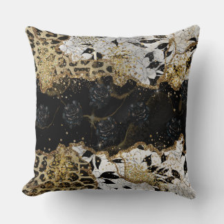 Coussin Léopard Roses noirs Agate Jeu d'oreiller
