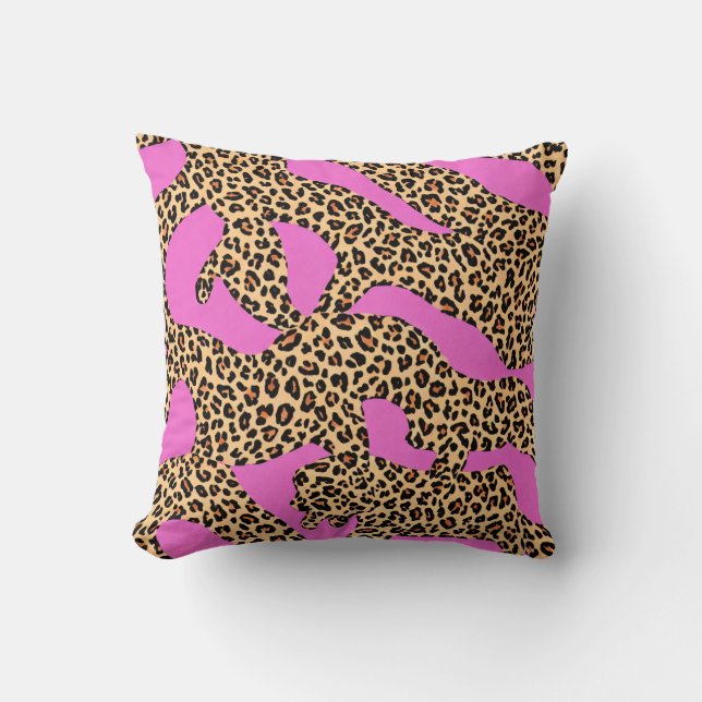 Coussin Leopard Stripes rose Orange animal sauvage (Recto)