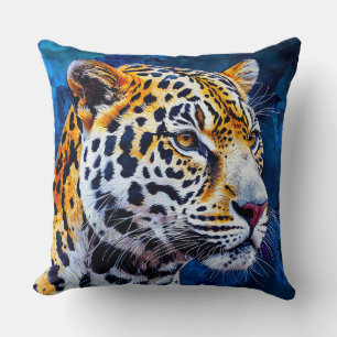 Coussin Léopard sur fond bleu