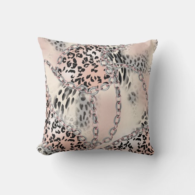 Coussin Léopard textile : Motif à chaîne florale. (Recto)