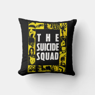 Coussin L'équipe du suicide   Blocs d'icônes jaune et no
