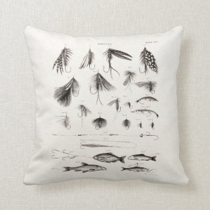 Coussin Les 1800s vintages pêchant des mouches de pêche de
