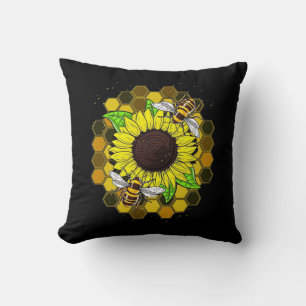 Coussin Les abeilles de tournesol hippie