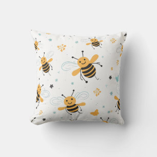 Coussin Les abeilles volent et bourdonnent sur un fond bla