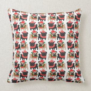 Coussin Les adorables Carlins de Noël des Noirs et des F