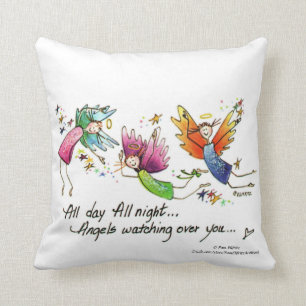 Coussin Les anges regardent mon bébé aquarelle