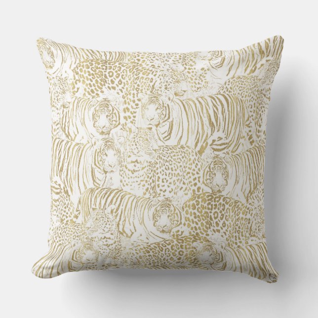 Coussin Les animaux de tigres léopards d'or (Recto)