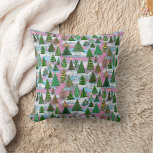 Coussin Les arbres de Noël et les lièvres à neige jettent