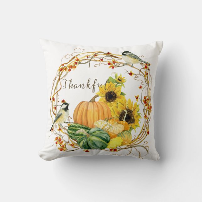 Coussin Les Citrouilles d'automne de la flore du tournesol (Recto)
