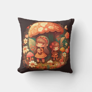 Coussin Les elfs de champignons dans le champ jettent l'or
