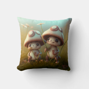 Coussin Les elfs de champignons dans le champ jettent l'or