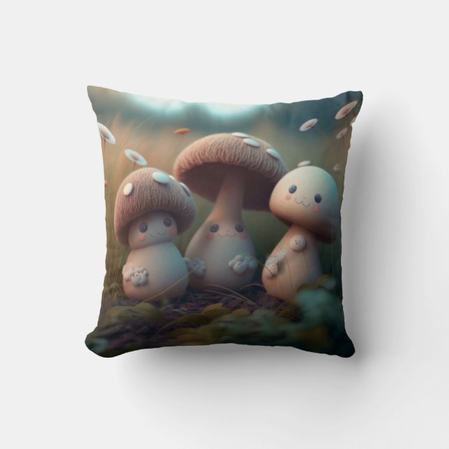 Coussin Les elfs de champignons dans le champ jettent l'or (Recto)