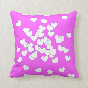 Coussin Les filles, les coeurs roses et blancs en grève