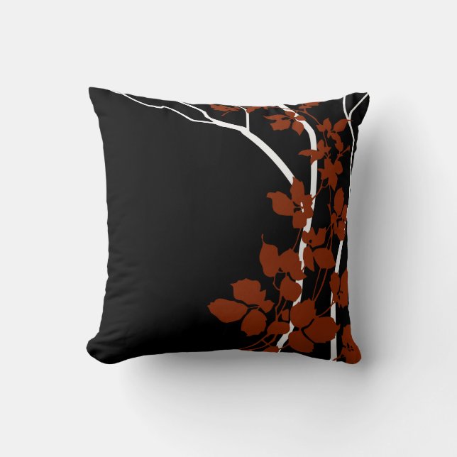 Coussin Les fleurs de cerisiers de Bella| noir brique roug (Recto)