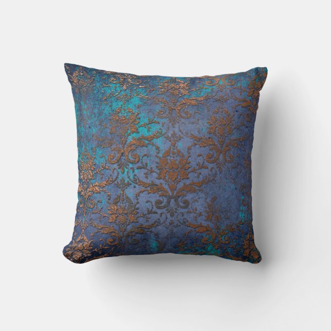 Coussin Les fleurs de défilement de Patina sur le violet (Recto)