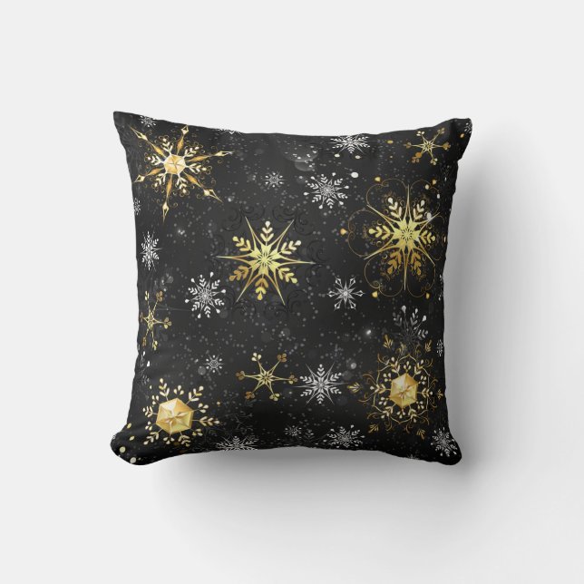 Coussin Les flocons dorés de Noël sur l'Arrière - plan noi (Recto)