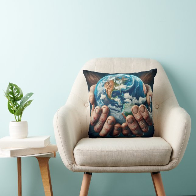 Coussin Les mains de l'homme tenant la planète Terre (Chaise)