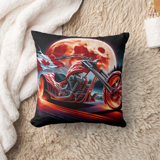 Coussin Les motos canadiennes sous une lune brillante (Couverture)