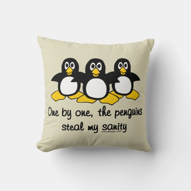 Coussin Les pingouins volent ma santé mentale (Recto)