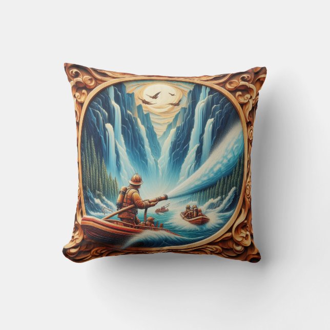 Coussin Les pompiers ont chargé sur leur bateau (Recto)