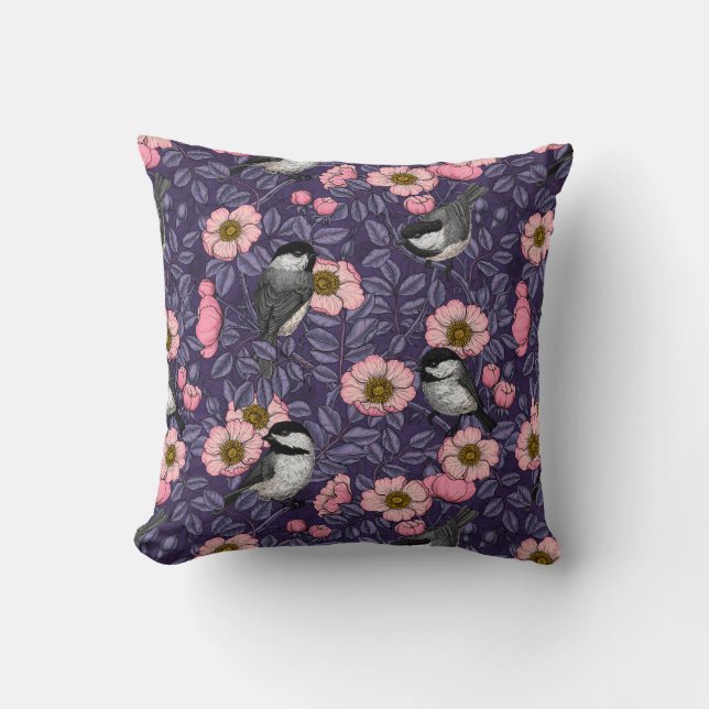 Coussin Les poulets dans le rose sauvage en rose et violet (Recto)