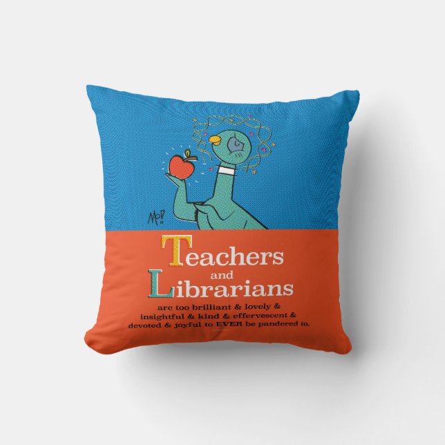 Coussin Les professeurs et les bibliothécaires de Pigeon l (Recto)